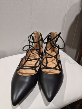 Jessica Simpson Black Pointed Lace-Up Ballet Flats